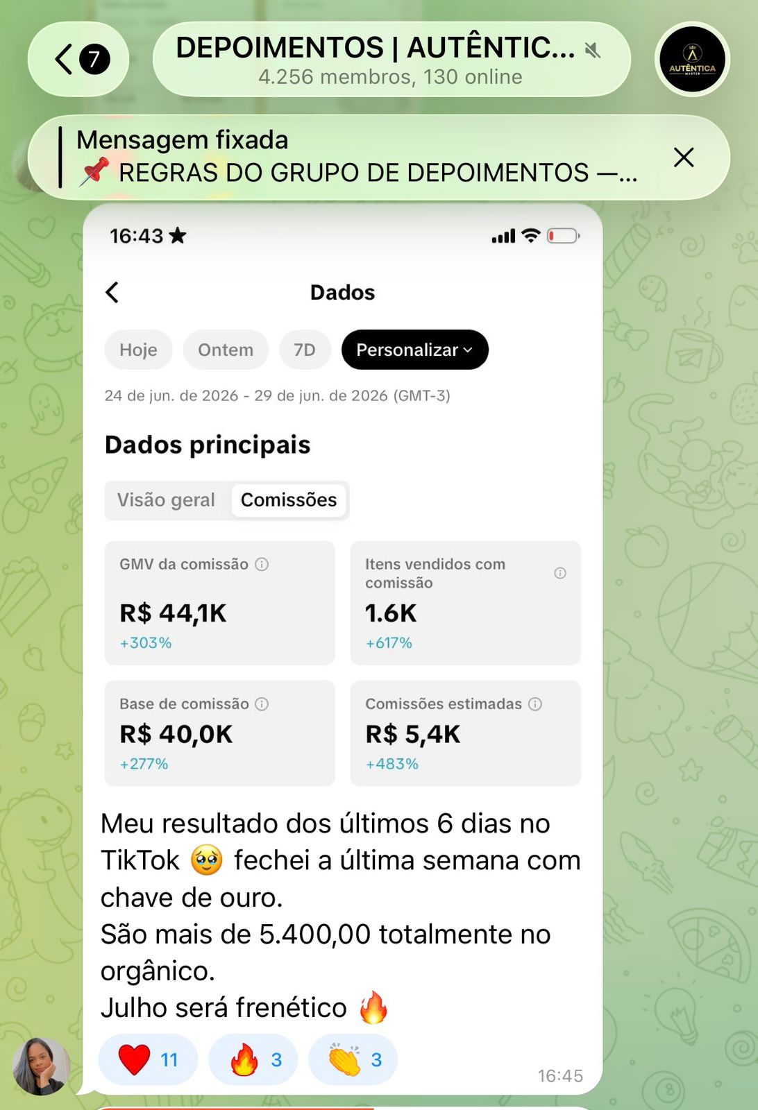 Depoimento de aluna